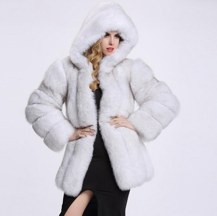 Classic Long Hooded Fox Faux Fur Coat - fauxfur.co